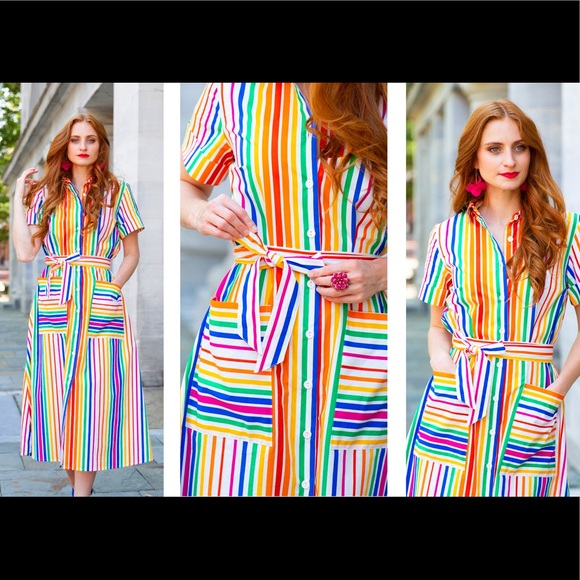 Christopher John Rogers Target Rainbow Striped Button Up Shirt Dress - Picture 1 of 11